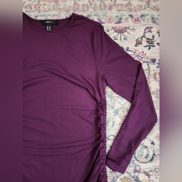 Forever 21 Women's Plum Lg Sleeve Adjustable Lenght Side Gathering Dress, sz 1XL - Picture 6 of 9